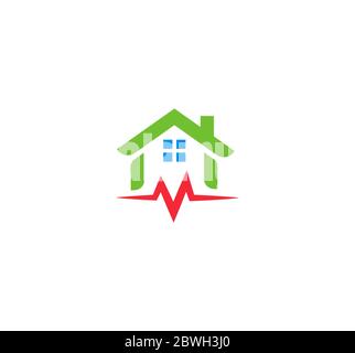 Logo für Reparaturen zu Hause. Emblem für die Renovierung des Hauses. Symbol für die Eigenschaftsfixierung. Vektorgrafik für isolierte Wartungen. Messung von Schäden durch seismische Aktivität Stock Vektor