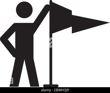 Piktogramm Mann und Flagge winken Symbol über weißem Hintergrund, Silhouette Stil, Vektor-Illustration Stock Vektor