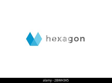 Polygonales Papier Tier Schnauze Logo. Origami-Emblem in Hexagon-Form. Symbol für sechseckiges Blech mit Hundeohrbeben. Geometrisches Typografiezeichen. Isolierte blaue geometrische Stock Vektor