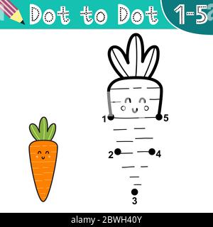 Verbinden Sie die Ziffern und zeichnen Sie eine lustige Karotte Stock Vektor