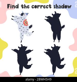 Finden Sie die richtige Schatten Spiel. Seite für Spaß und Aktivitäten für Kinder Stock Vektor