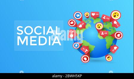Weltkugel mit App-Symbol, Business-Software und Social-Media-Netzwerk-Service-Konzept, Vektor-Illustration modernes Template-Design, Vector Stock Vektor