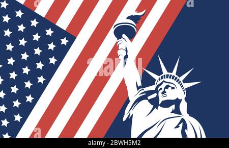 USA Liberty Statue mit Flagge vom 4. juli Vektor Design Stock Vektor