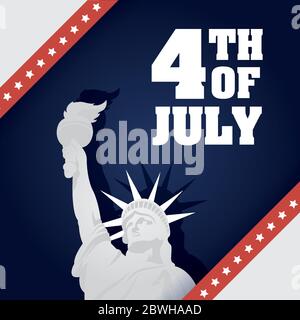 USA Liberty Statue mit Sternen Rahmen des 4. juli Vektor-Design Stock Vektor