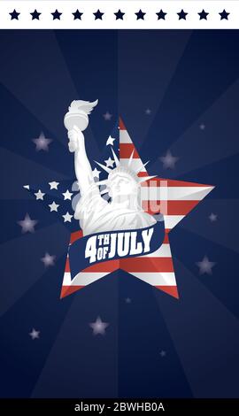 USA Liberty Statue im Stern des 4. juli Vektor-Design Stock Vektor