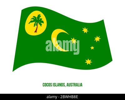 Cocos (Keeling) Inseln (CC) Flagge schwenkten Vector Illustration auf weißem Hintergrund. Territorium Flagge Australien. Stock Vektor