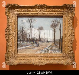 Camino de Versalles, Louveciennes, sol de invierno y nieve. Camille Pissarro. Museo Nacional Thyssen-Bornemisza. Madrid. España Stockfoto