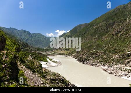 Der obere Dampf des Indus Flusses, nahe Besham Stadt, Indus Tal, Hindu kush Berg, Shangla, Khyber Pakhtunkhwa Provinz, Pakistan, Südasien, Asien Stockfoto