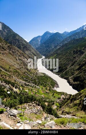 Der obere Dampf des Indus Flusses, nahe Besham Stadt, Indus Tal, Hindu kush Berg, Shangla, Khyber Pakhtunkhwa Provinz, Pakistan, Südasien, Asien Stockfoto