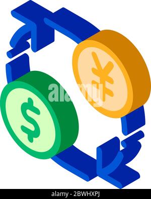 Währung Geld Dollar Yen isometrische Symbol Vektor-Illustration Stock Vektor