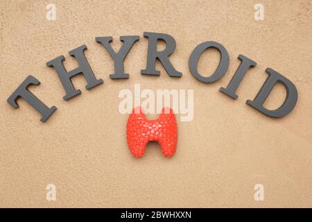 Wort SCHILDDRÜSE auf farbigen Hintergrund Stockfoto