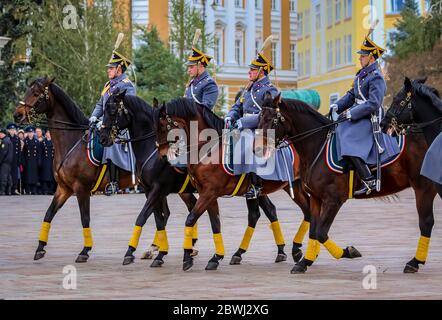 Moskau, Russland - 10. Oktober 2015: Wechsel der Präsidentengarde-Zeremonie im Kreml-Komplex Stockfoto