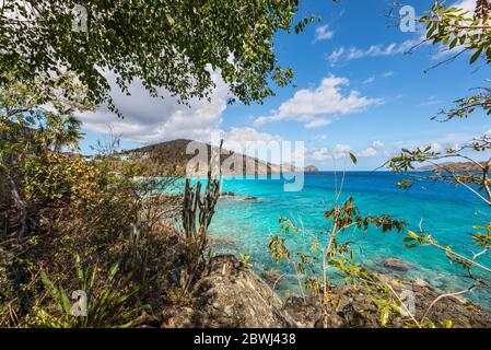 Seascape mit einer felsigen Küste des Coki Point Bech - St Thomas, US Virgin Islands, Karibik Stockfoto