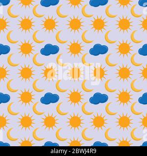 Sonne, Mond und Wolke nahtlose Muster Vektor Illustration Hintergrund Stock Vektor