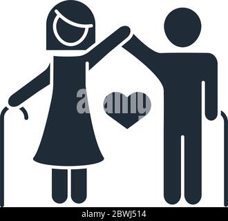 Großeltern Opa und Oma mit Spaziergang Stöcke Familientag, Symbol in Silhouette Stil Vektor-Illustration Stock Vektor