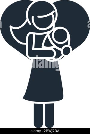 Mutter trägt Baby Familie Tag, Symbol in Silhouette Stil Vektor-Illustration Stock Vektor