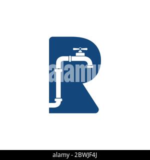 Brief R Klempner Service Reparatur-Logo mit Wasserhahn im negativen Raum Logo Design-Vektor Stock Vektor