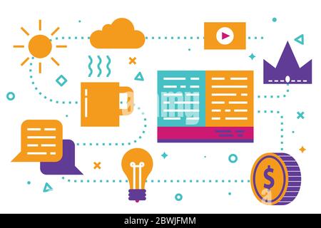 Storytelling Konzept mit Buch und Artikel Dekoration Stock Vektor