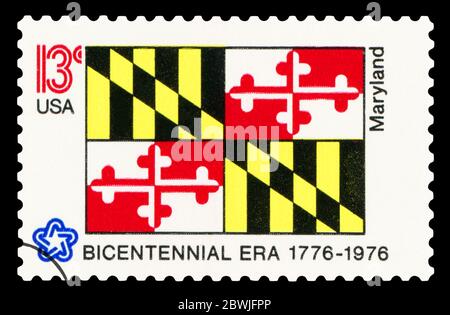 VEREINIGTE STAATEN VON AMERIKA - UM 1976: Eine Briefmarke, die in den USA gedruckt wurde und Maryland gewidmet ist, um 1976. Stockfoto