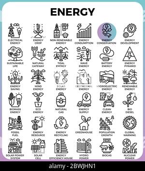Energiekonzept detaillierte Linie Symbole inmitten einer modernen Symbol Linienart für app-Design, Web, Ux, ui Stock Vektor
