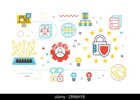 Abbildung des Datenschutzkonzepts mit Liniensymbolen Stock Vektor