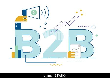 B2B : Business to Business Lettering Illustration. Design im modernen Stil mit verwandten Linien-Icons Ornament-Konzept für ui, ux, Web, App Banner Stock Vektor