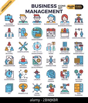 Business Management Konzept Detaillierte Line Icons in modernen Line Icon Stil für ui, ux, Website, Web, App Grafikdesign gesetzt Stock Vektor