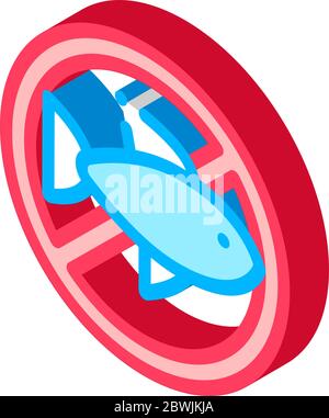 Allergen Free Sign Fisch isometrische Symbol Vektor-Illustration Stock Vektor