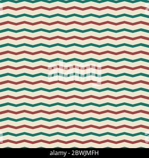 Nahtloses Weihnachtsmuster im Vintage-Farbstil mit roten und grünen Zickzack-Streifen Stock Vektor