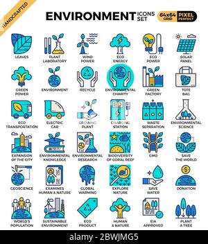 Umwelt & Eco Konzept Detaillierte Linien-Icons im modernen Linien-Icon-Stil für ux, Web, App-Design gesetzt Stock Vektor