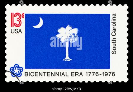 VEREINIGTE STAATEN VON AMERIKA - UM 1976: Eine Briefmarke, die in den USA gedruckt wurde, um 1976 South Carolina gewidmet. Stockfoto