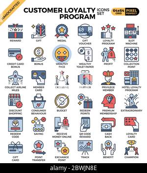 Kundenbindungskonzept Icons im modernen Line Icon Stil für ui, ux, Website, Web, App Grafikdesign gesetzt Stock Vektor