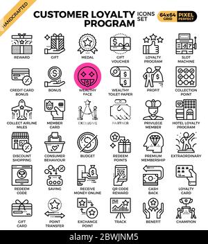 Kundenbindungskonzept Icons im modernen Line Icon Stil für ui, ux, Website, Web, App Grafikdesign gesetzt Stock Vektor