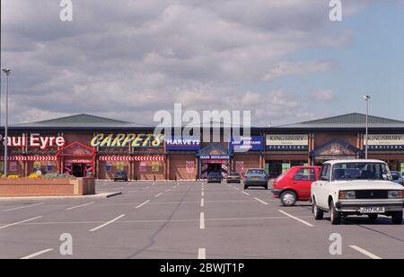 1995, Retail Park in Darlington, Nordostengland, Großbritannien Stockfoto