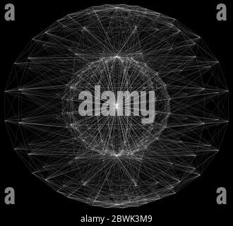 3D-Darstellung der Kugelverbindungsstruktur auf schwarzem Hintergrund Stockfoto