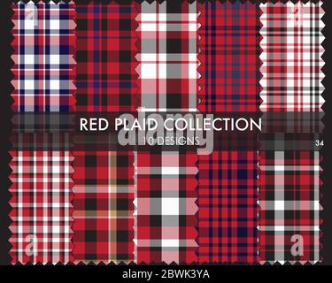 Red Plaid Tartan kariert nahtlose Muster Collection - Red Plaid, Tartan nahtlose Muster-Kollektion enthält 10 Designs für die Mode geeignet Stock Vektor