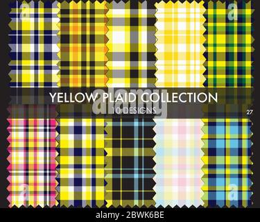 Yellow Plaid Tartan Seamless Pattern Collection - Yellow Plaid Tartan Seamless Pattern Collection enthält 10 Designs geeignet für Mode-Textilien Stock Vektor
