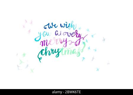 Wunsch für das neue Jahr handbemalte blau rot Aquarell-Schriftzug Stockfoto