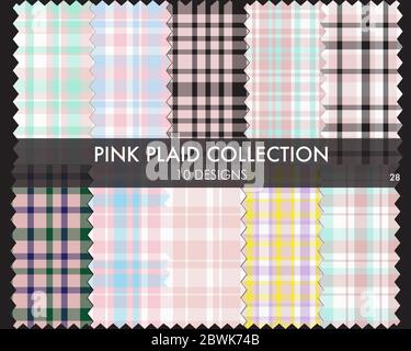 Pink Plaid Tartan Seamless Pattern Collection - Pink Plaid, Tartan Seamless Pattern Collection enthält 10 Designs geeignet für Mode-Textilien Stock Vektor