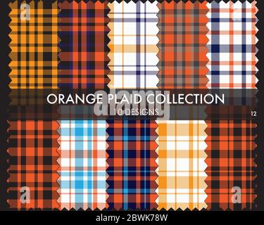Orange Plaid Tartan nahtlose Muster Collection - Orange Plaid Tartan nahtlose Muster-Kollektion enthält 10 Designs geeignet für Mode-Textilien Stock Vektor