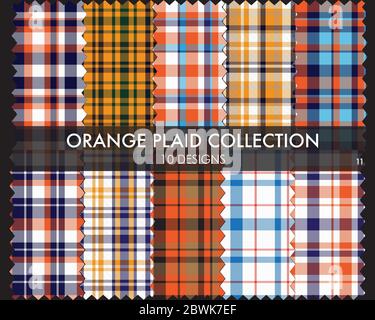 Orange Plaid Tartan nahtlose Muster Collection - Orange Plaid Tartan nahtlose Muster-Kollektion enthält 10 Designs geeignet für Mode-Textilien Stock Vektor