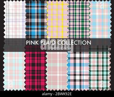 Pink Plaid Tartan Seamless Pattern Collection - Pink Plaid, Tartan Seamless Pattern Collection enthält 10 Designs geeignet für Mode-Textilien Stock Vektor