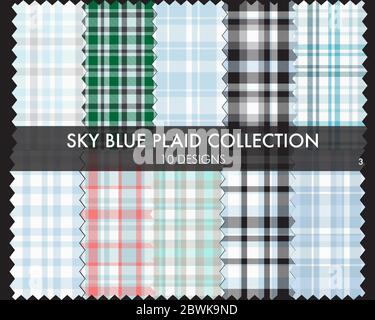 Sky Blue Plaid Tartan nahtlose Mustersammlung - Sky Blue Plaid, Tartan nahtlose Mustersammlung enthält 10 Designs für die Mode geeignet Stock Vektor