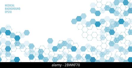 Abstrakte Technik oder medizinisches Konzept blaue Sechsecke Form Muster auf weißem Hintergrund. Ideen für Gesundheitspflege-Technologie, Innovation Medizin, Wissenschaft und r Stock Vektor
