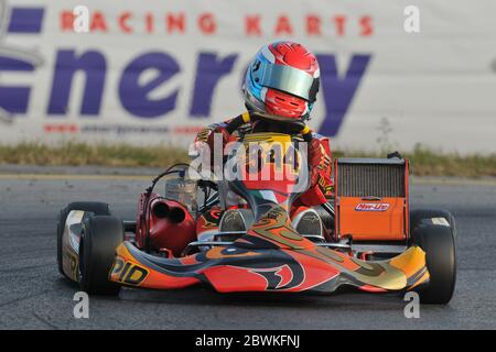 Daniil Kvyat, der hier in seiner Kart-Karriere gesehen wurde, Kvyat, ist ein russischer Formel-1-Rennfahrer, der derzeit für das Team Scuderia AlphaTauri fährt. Stockfoto