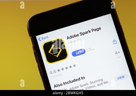 Moskau, Russland - 1. Juni 2020: Adobe Spark Page App Mobile Logo Nahaufnahme auf dem Bildschirm, illustrative Editorial. Stockfoto