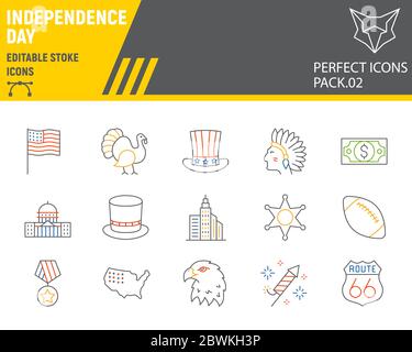 Independence Tag Farblinie Icon Set, usa Symbole Sammlung, Vektor-Skizzen, Logo Illustrationen, amerika Stolz Symbole, Urlaub Zeichen linear Stock Vektor