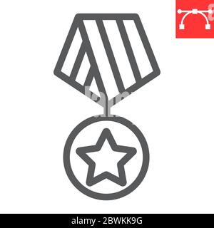 Military meda Line Icon, USA und Armee, Militär Sternzeichen Vektorgrafiken, editierbare Strich-Linear-Symbol, eps 10. Stock Vektor