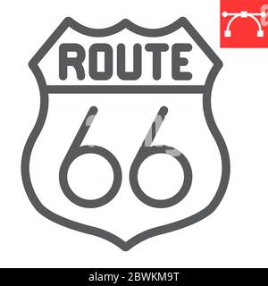 Route sechsundsechzig Linien-Symbol, amerika und Staat, Route Zeichen Vektorgrafiken, editierbare Kontur lineares Symbol, eps 10. Stock Vektor
