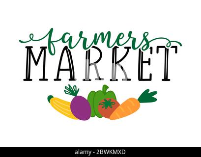 Handskizzierte Farmers Market Quote. Beschriftung für Banner, Header, Werbung, Ankündigung. Stock Vektor